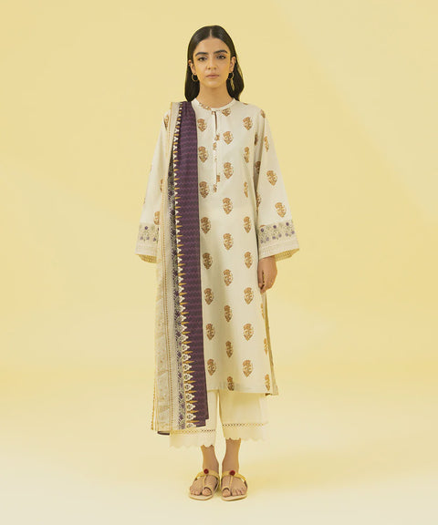 Sapphire 2 Piece Beige Printed Straight Kurta with Dupatta