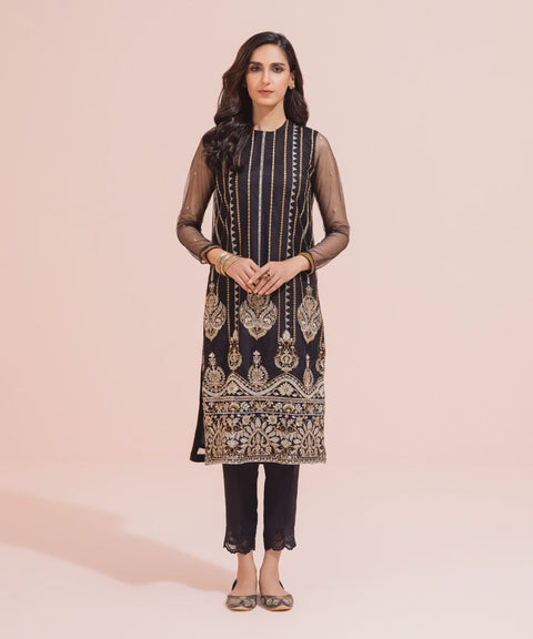 Sapphire 1 Piece Black Embroidered Net Kurta