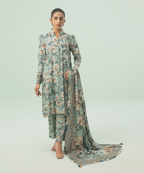 Sapphire 3 Piece Aqua Printed Linen Suit