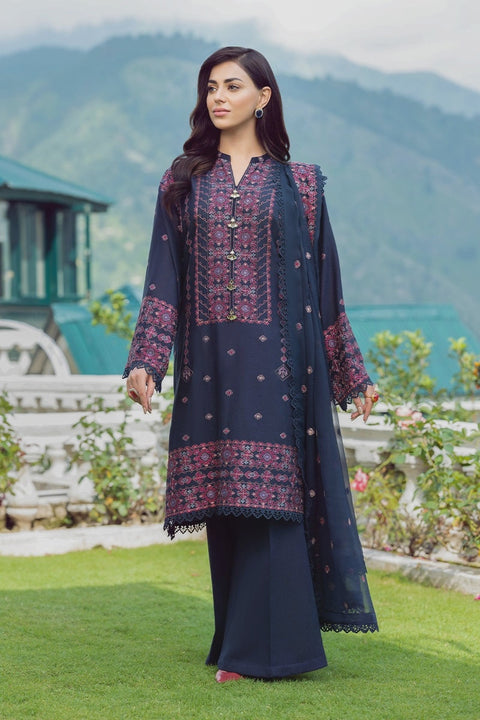 Bareeze Unstitched Winter 23 Lawn Karandi Navy Blue Ethnic Glow